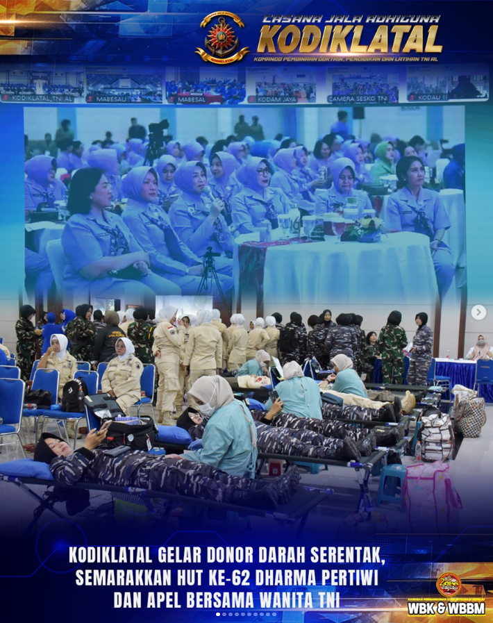 Kodiklatal Gelar Donor Darah Serentak, Semarakkan HUT Ke-62 Dharma Pertiwi dan Apel Bersama Wanita TNI