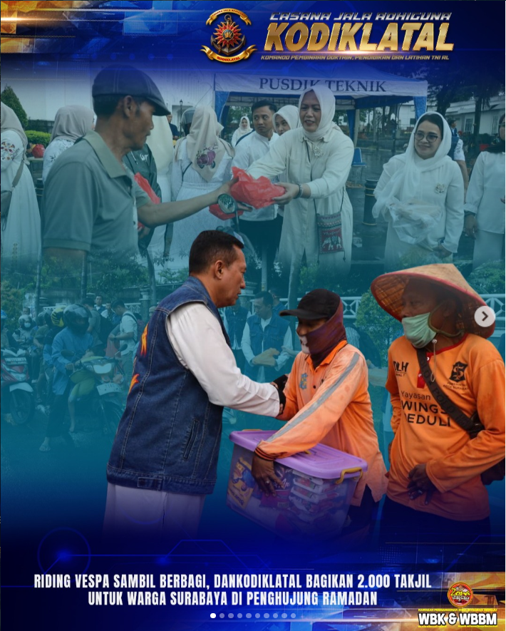 Riding Vespa Sambil Berbagi, Dankodiklatal Bagikan 2.000 Takjil untuk Warga Surabaya di Penghujung Ramadan