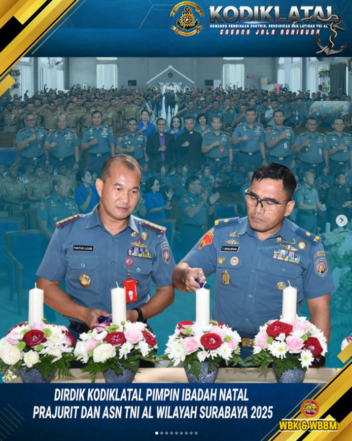 Dirdik Kodiklatal Pimpin Ibadah Natal Prajurit dan ASN TNI AL Wilayah Surabaya 2025