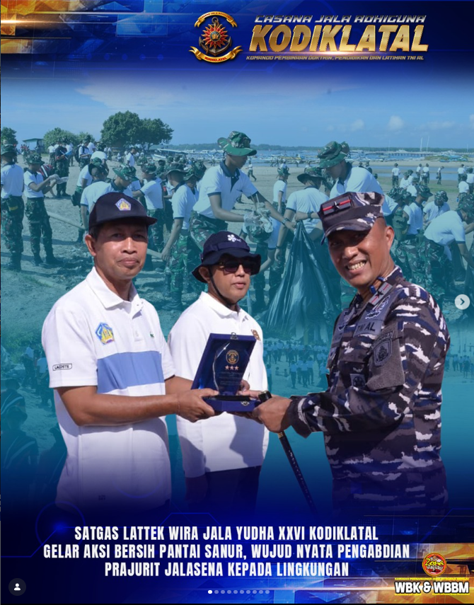 Satgas Lattek Wira Jala Yudha XXVI Kodiklatal Gelar Aksi Bersih Pantai Sanur, Wujud Nyata Pengabdian Prajurit Jalasena kepada Lingkungan