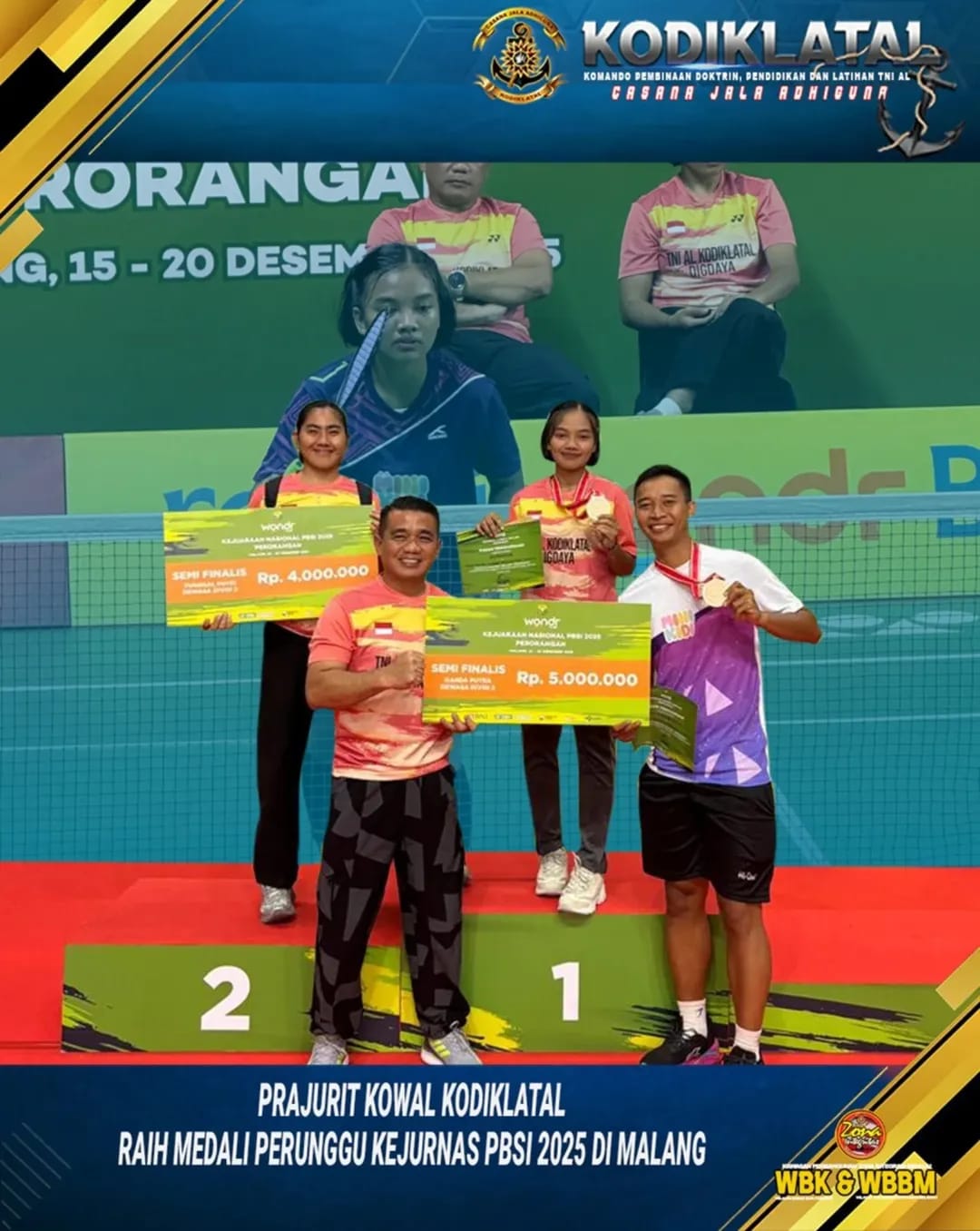 PRAJURIT KOWAL KODIKLATAL RAIH MEDALI PERUNGGU KEJURNAS PBSI 2025 DI MALANG