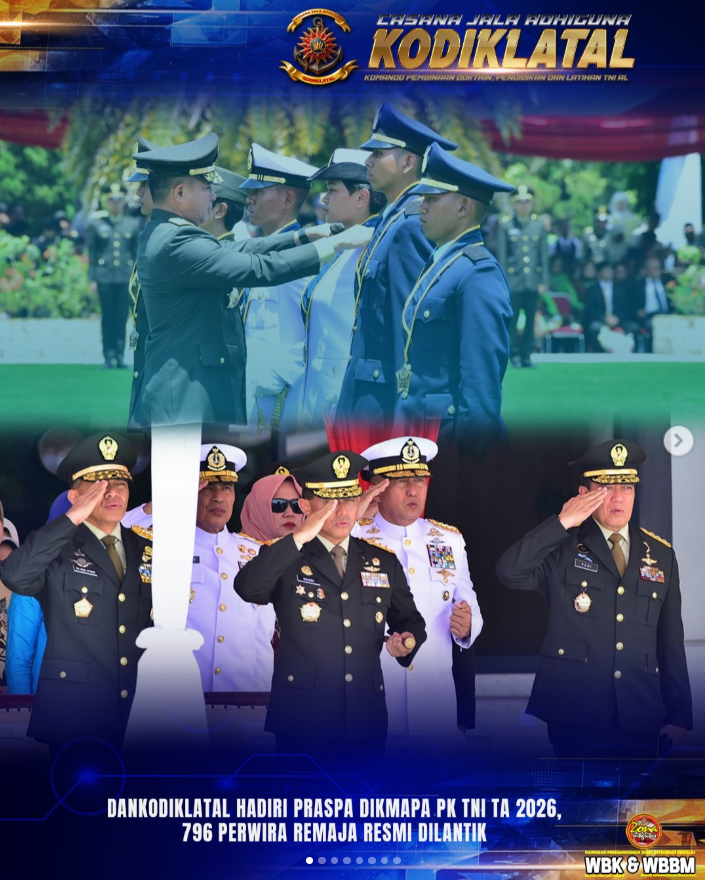 Dankodiklatal Hadiri Praspa Dikmapa PK TNI TA 2026, 796 Perwira Remaja Resmi Dilantik