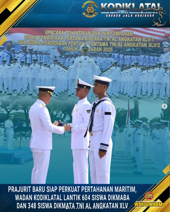 Prajurit Baru Siap Perkuat Pertahanan Maritim, Wadan Kodiklatal Lantik 604 Siswa Dikmaba dan 348 Siswa Dikmata TNI AL Angkatan XLV