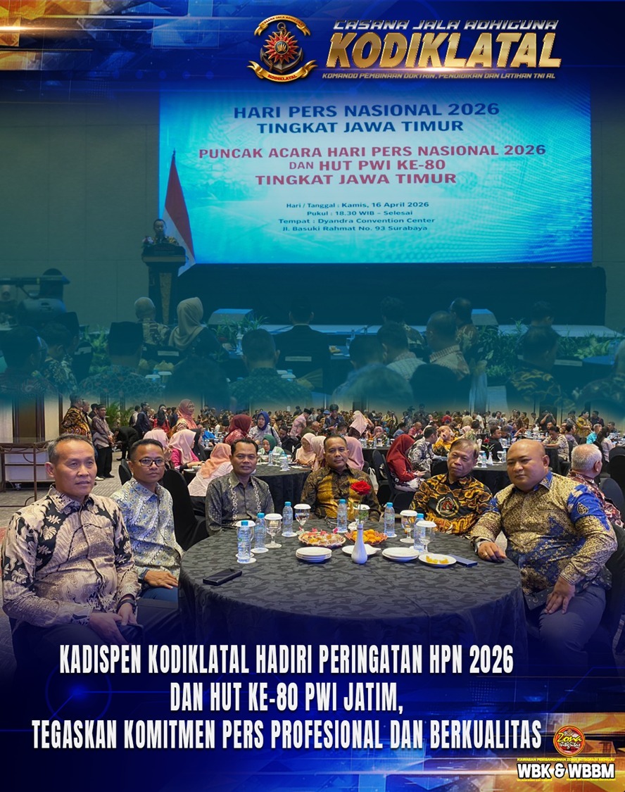 Kadispen Kodiklatal Hadiri Peringatan HPN 2026 dan HUT ke-80 PWI Jatim, Tegaskan Komitmen Pers Profesional dan Berkualitas