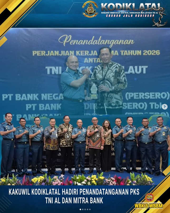 Kakuwil Kodiklatal Hadiri Penandatanganan PKS TNI AL dan Mitra Bank